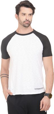 

RAWFITT Solid Men's Round Neck White, Black T-Shirt