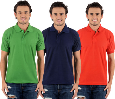 

Blaze Solid Men's Polo Neck Multicolor T-Shirt(Pack of 3, Dark blue;light green;red