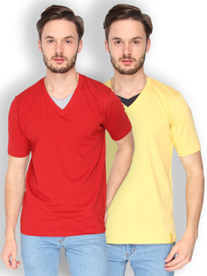 

Campus Sutra Solid Men V-neck Red, Yellow T-Shirt(Pack of 2