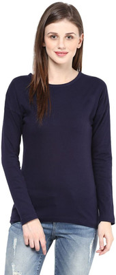 Subu Solid Women Round Neck Dark Blue T-Shirt