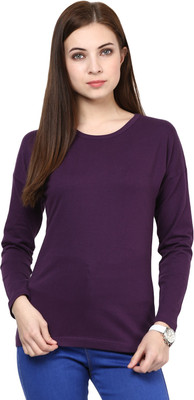 

Hypernation Solid Women' Round Neck Purple T-Shirt