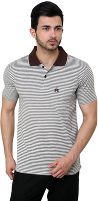 

Cotton County Premium Striped Men's Flap Collar Neck Brown T-Shirt