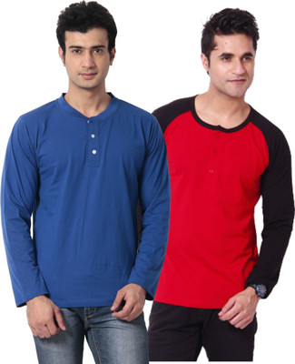 

Leana Solid Men' Henley Multicolor T-Shirt(Pack of 2