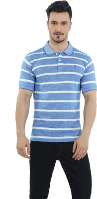

The Cotton Company Striped Men' Polo Neck Blue T-Shirt