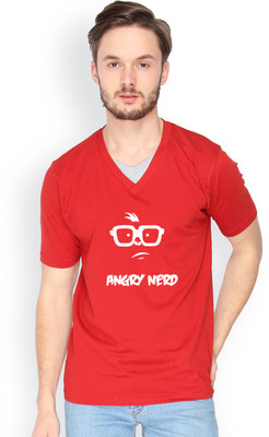 

Campus Sutra Printed Men V-neck Red T-Shirt