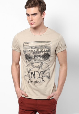 

Jack & Jones Graphic Print Men' Round Neck Beige T-Shirt, Plaza taupe