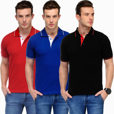 

Scott International Solid Men's Polo Neck Red, Blue, Black T-Shirt(Pack of 3, Red and blue and black