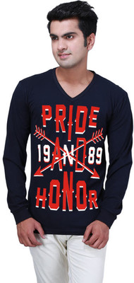 

Inkovy Graphic Print Men' V-neck Blue T-Shirt, Navy