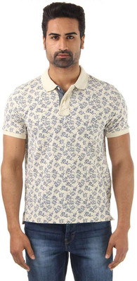 

Flying Machine Printed Men's Polo Neck White T-Shirt, Antique white