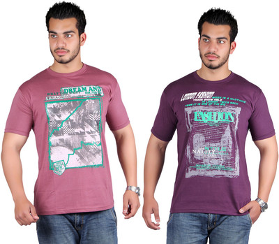 

Shineway Printed Men's Round Neck Multicolor T-Shirt(Pack of 2