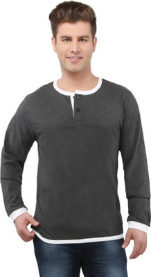 

The Cotton Company Solid Men's Henley Grey T-Shirt, Anthracite grey