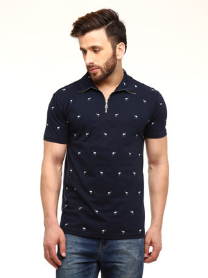 

Gritstones Animal Print Men's Polo Neck Blue T-Shirt, Navy blue