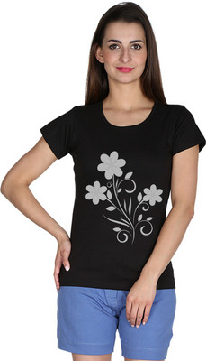 

Faireno Printed Women' Round Neck Black T-Shirt