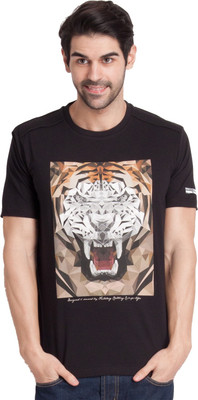 Fritzberg Printed Men's Round Neck Black T-Shirt, Ebony black