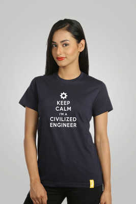 

Campus Sutra Printed Women' Round Neck Dark Blue T-Shirt