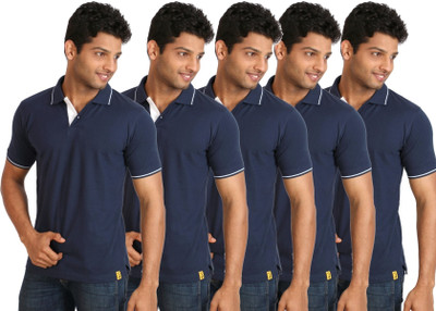 

Campus Sutra Solid Men Polo Neck Dark Blue T-Shirt(Pack of 5)