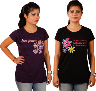 

Tryd Printed Women's Round Neck Multicolor T-Shirt(Pack of 2)