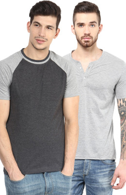 

Yellow Submarine Solid Men's Henley Grey, Black T-Shirt(Pack of 2), Black;grey