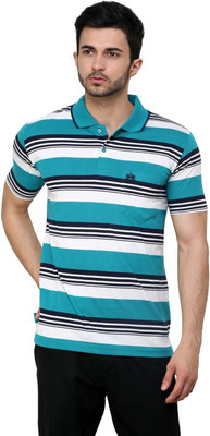 

Cotton County Premium Striped Men's Flap Collar Neck Green T-Shirt