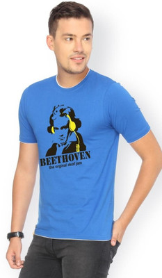Campus Sutra Printed Men Round Neck Blue T-Shirt, Royal blue