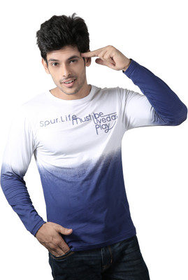 

Spur Printed Men's Round Neck Multicolor T-Shirt, Navy;white