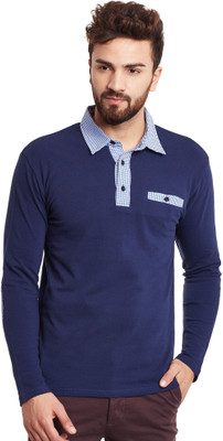 HYPERNATION Solid Men Polo Neck Blue T-Shirt