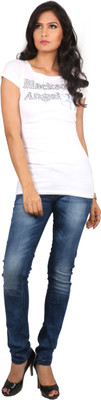 

Black Soul Solid Women's Round Neck White T-Shirt, Optic white