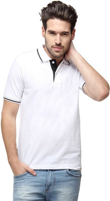 

Campus Sutra Solid Men Polo Neck White T-Shirt