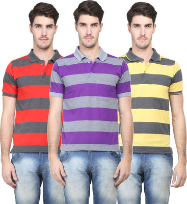 

Vimal Striped Men' Polo Neck Multicolor T-Shirt(Pack of 3