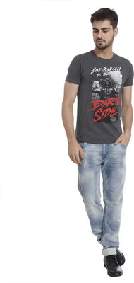 

Jack & Jones Graphic Print Men's Round Neck Grey T-Shirt, Dark grey melange