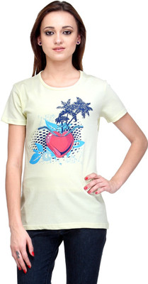

Stilestreet Printed Women's Round Neck Yellow T-Shirt