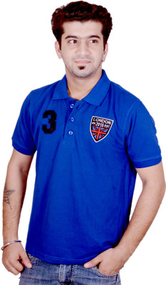 

Rockhard Solid Men' Polo Neck Blue T-Shirt