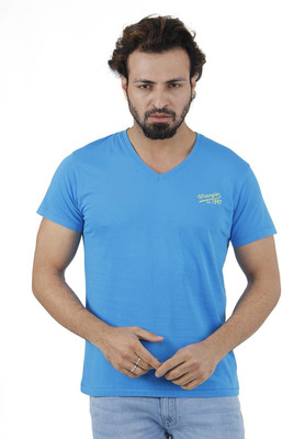 

Wrangler Solid Men's V-neck Blue T-Shirt, Blue aster