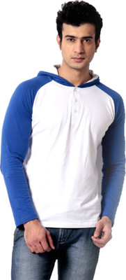 

Leana Solid Men' Hooded White, Dark Blue T-Shirt, Dark blue;white