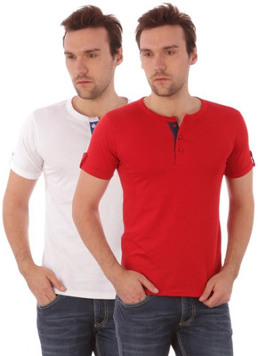 

Campus Sutra Solid Men Henley White, Red T-Shirt(Pack of 2, Red;white