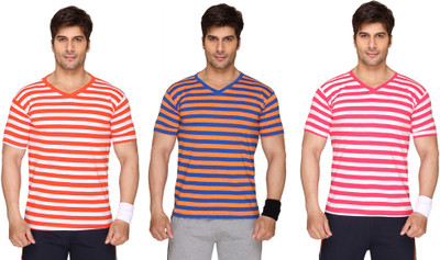 

SayItLoud Striped Men' V-neck Multicolor T-Shirt(Pack of 3