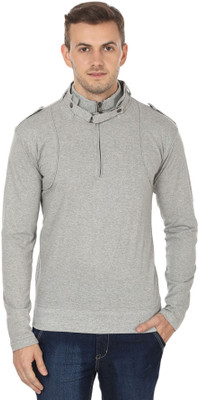 Black Collection Solid Men Turtle Neck Grey T-Shirt