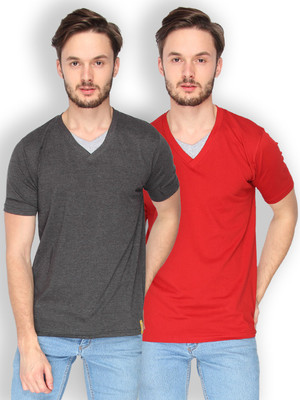 

Campus Sutra Solid Men V-neck Grey, Red T-Shirt(Pack of 2