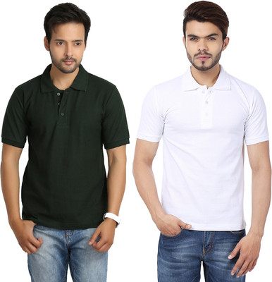 

Weardo Solid Men's Polo Neck White, Dark Green T-Shirt(Pack of 2), Bottle green;white