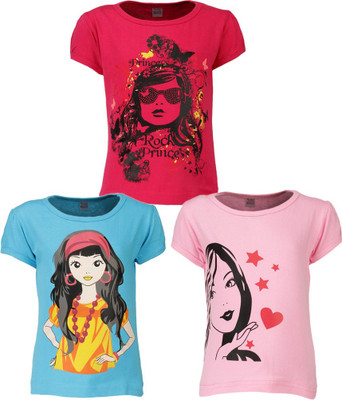 

Gkidz Girls Printed T Shirt(Multicolor, Black