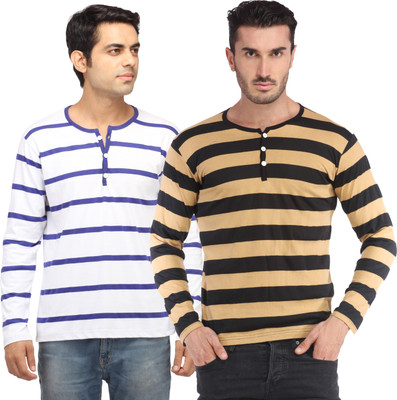 

Leana Striped Men's Fashion Neck Multicolor T-Shirt(Pack of 2, Multi - text