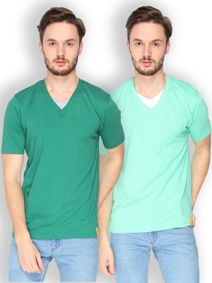 

Campus Sutra Solid Men V-neck Green, Light Green T-Shirt(Pack of 2)