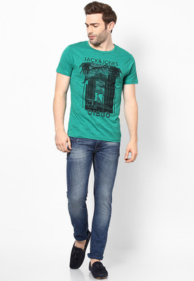 Jack & Jones Graphic Print Men' Round Neck Green T-Shirt, Porcelain green