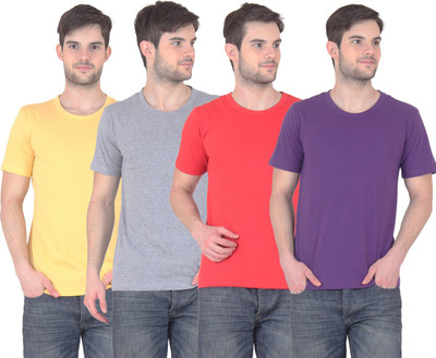 

E'Hiose Solid Men's Round Neck Multicolor T-Shirt(Pack of 4, Grey;purple;red;yellow