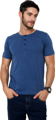 

Rigo Solid Men's Henley Blue T-Shirt