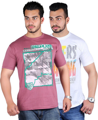 

Shineway Graphic Print Men's Round Neck Multicolor T-Shirt(Pack of 2, Magenta;white