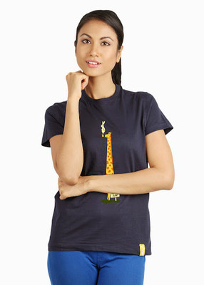 

Campus Sutra Printed Women's Round Neck Blue T-Shirt