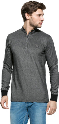 

Mufti Solid Men's Mandarin Collar Grey T-Shirt, Black