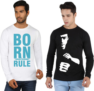 

SayItLoud Graphic Print Men's Round Neck White, Black T-Shirt(Pack of 2, Black;white