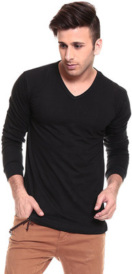 

Izinc Solid Men's V-neck Black T-Shirt
